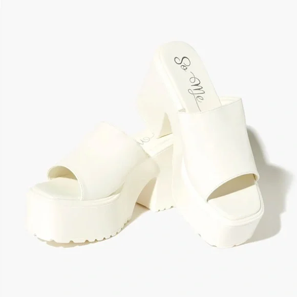 WHITE PLATFORM OPEN-TOE BLOCK HEELS - Picture 2 of 6